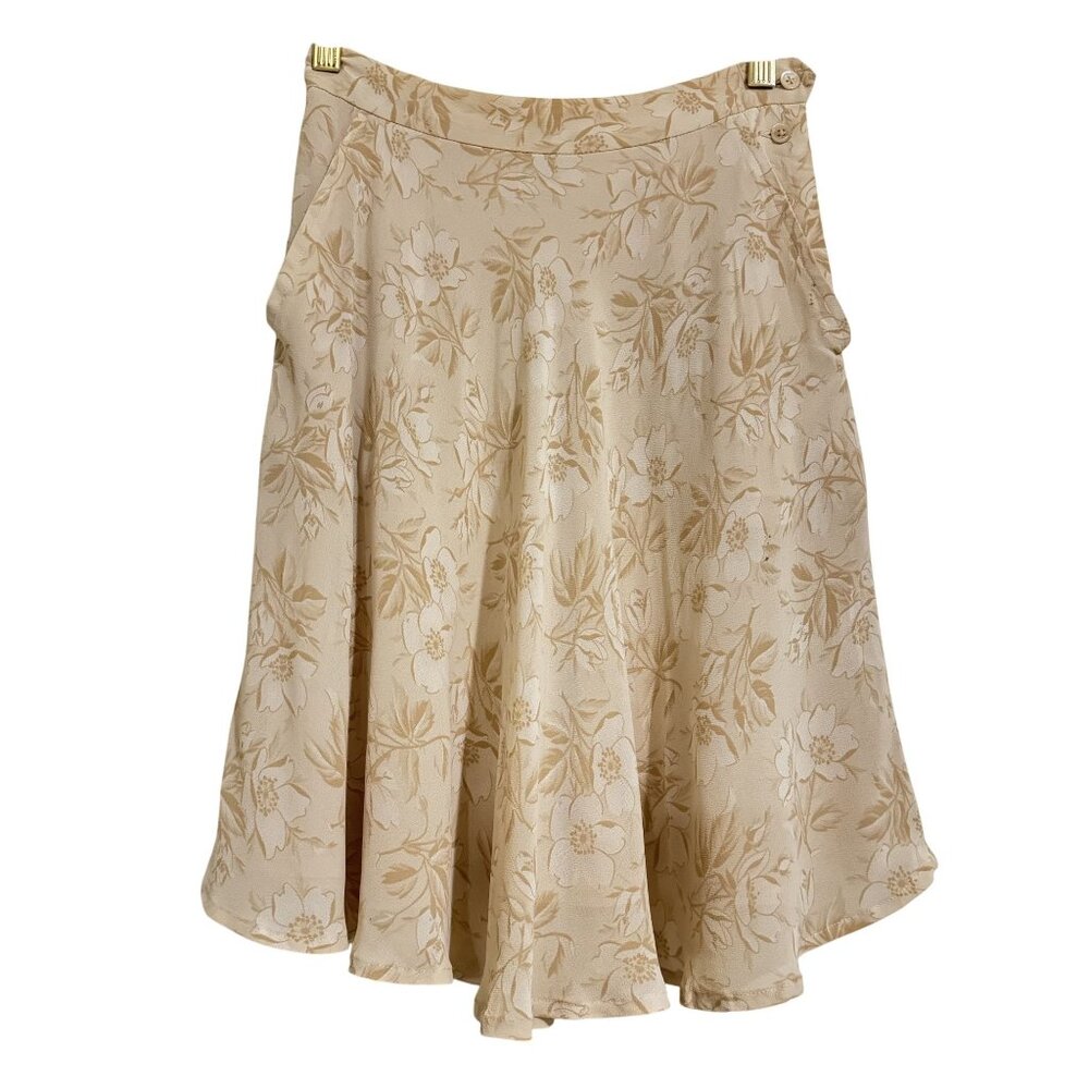 Vintage‎ 90s Banana Republic Women Beige Floral Rayon Midi Skirt Size 2